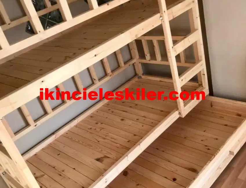 3 kişilik ikea ahşap ranza